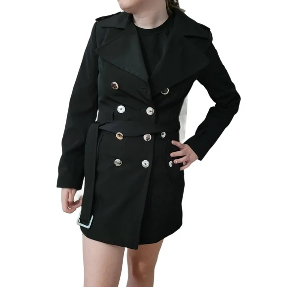 𝅺double Breasted Tie Waist Trench Coat Size XS | S - Picture 3 of 12